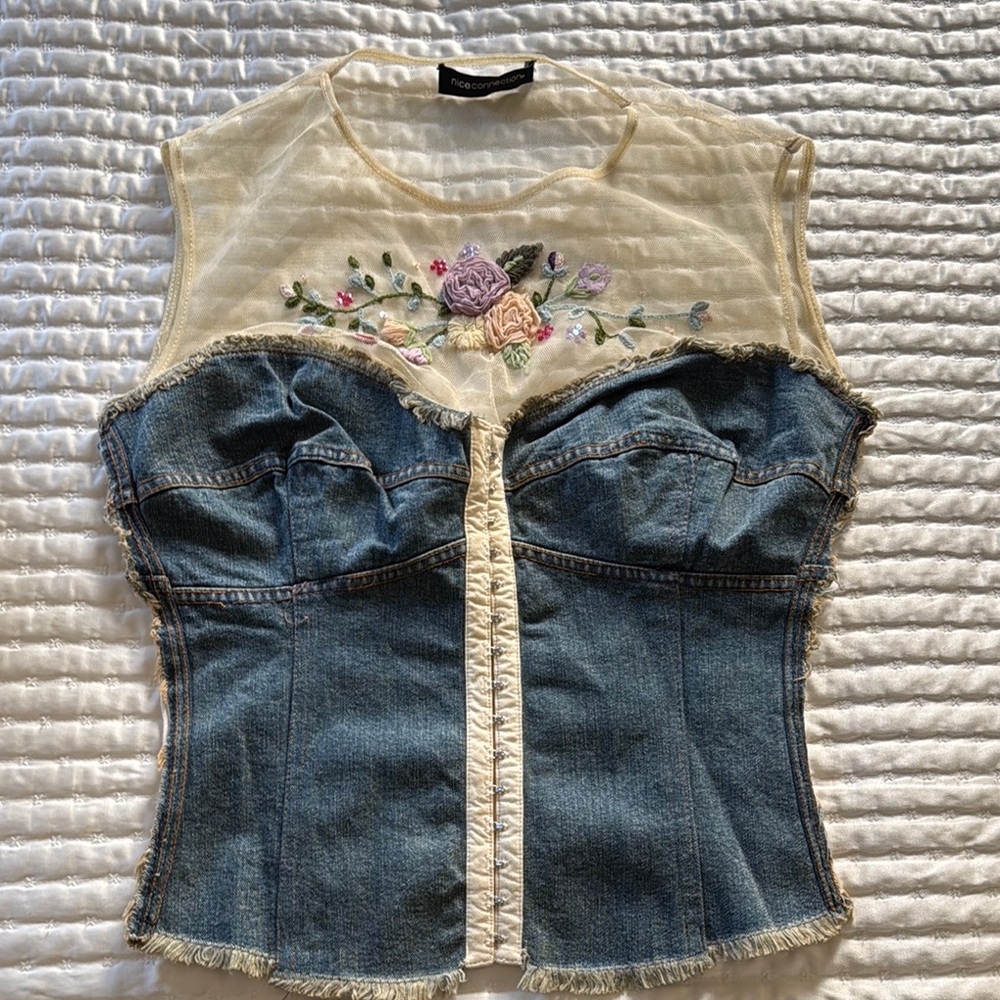Floral Embroidered Denim Top
